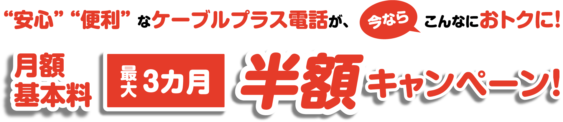 ”安心” ”便利”なケーブルプラス電話が今ならこんなにおトクに！月額基本料最大3ヶ月半額キャンペーン